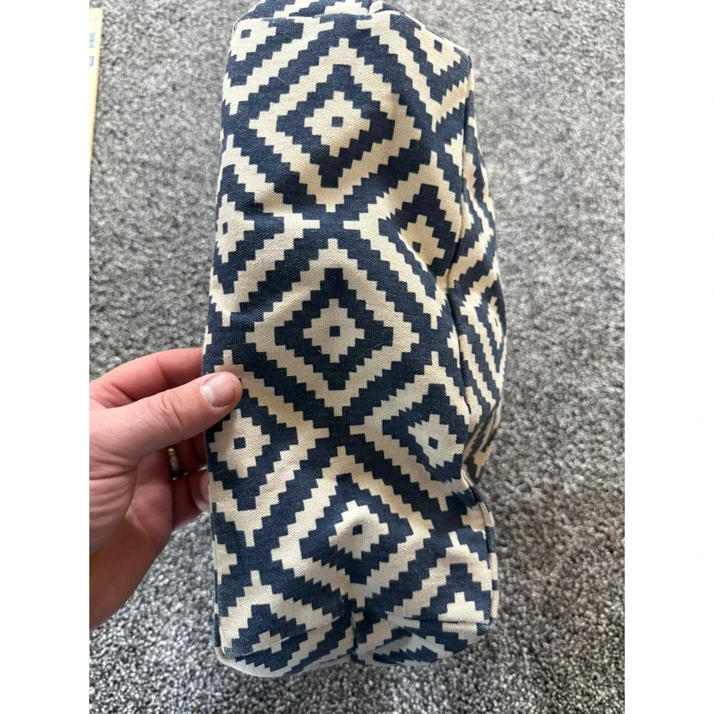 Summer & Rose Canvas Tote Bag Navy Blue White Geometric Diamond Rope Handle